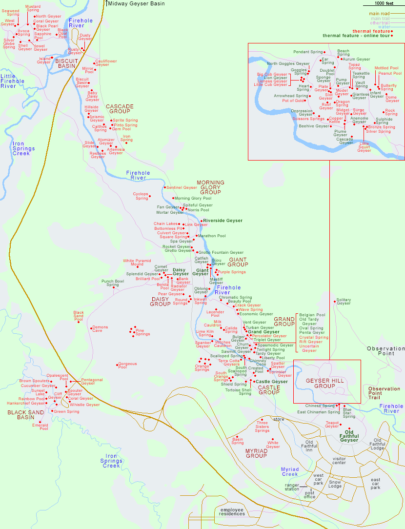 Visit Upper Geyser Basin Map - Roads and Destinations
