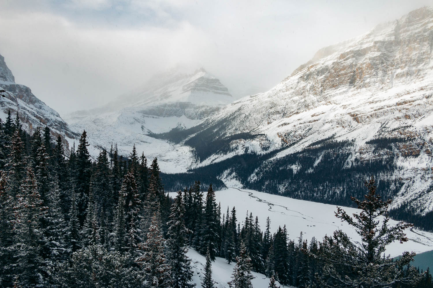 Peyto Lake in winter, Banff - Roads and Destinations